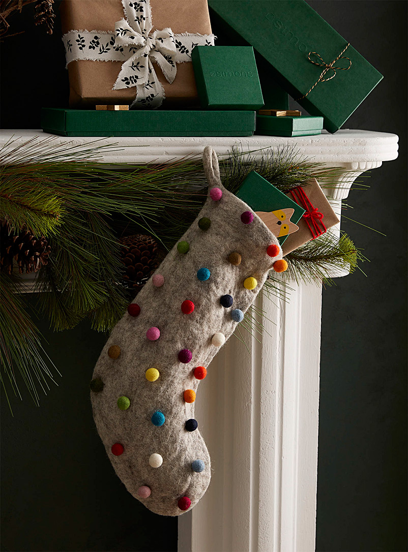 Simons Maison Assorted Colourful pompom Christmas stocking