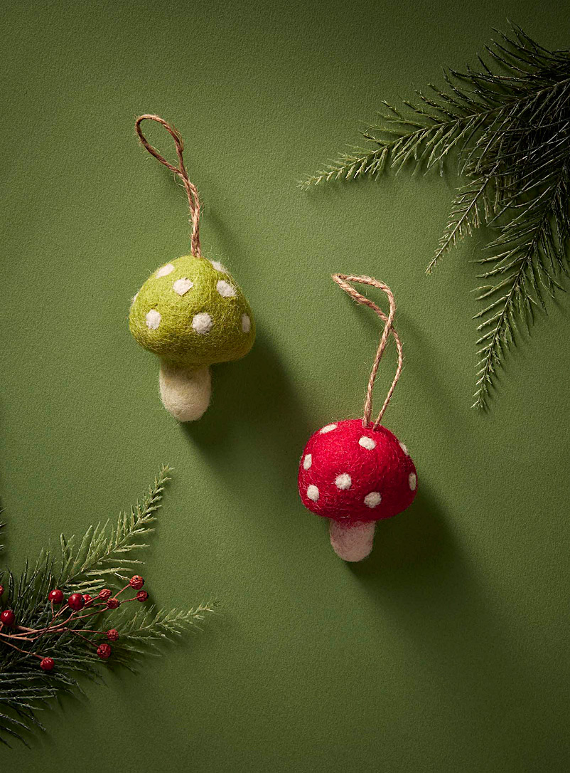 Simons Maison: Les ornements petits champignons Ensemble de 2 Vert à motifs