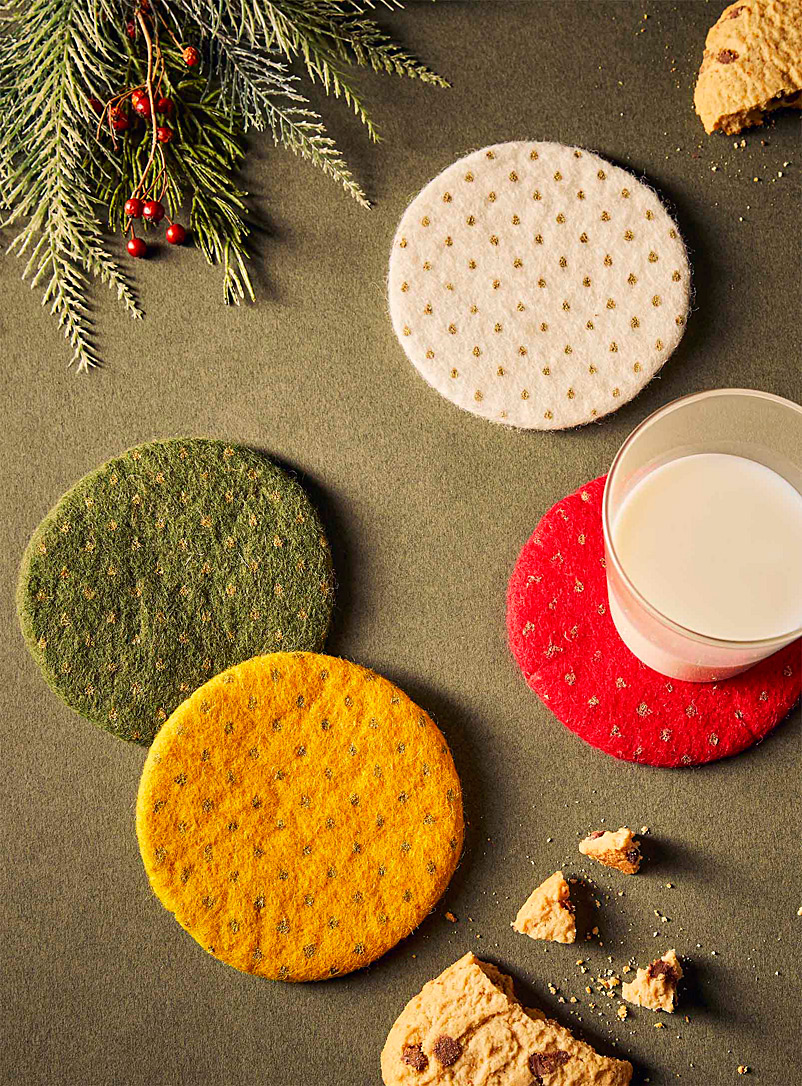 Simons Maison Assorted Golden dots wool coasters Set of 4