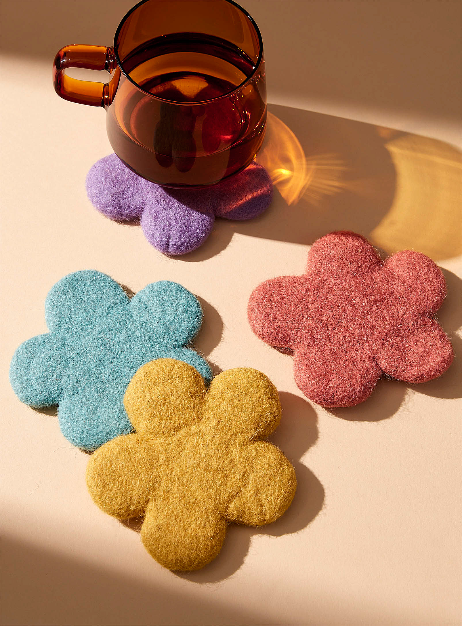 Simons Maison Colourful Flowers Wool Coasters Set Of 4 In Assorted