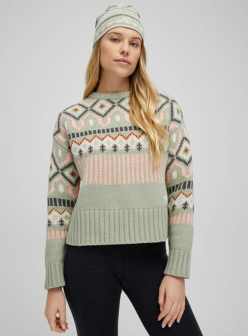 Kari Traa Patterned Green Molster sage jacquard knit sweater for women