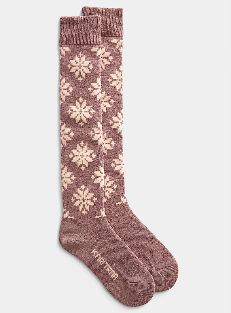 Kari Traa Dusky Pink Rose snowflake thermal socks for women