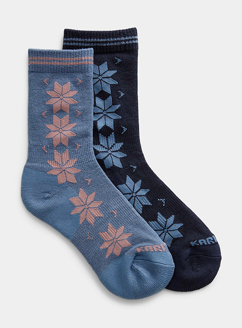 Kari Traa Patterned Blue Snowflake jacquard wool socks Set of 2 for women
