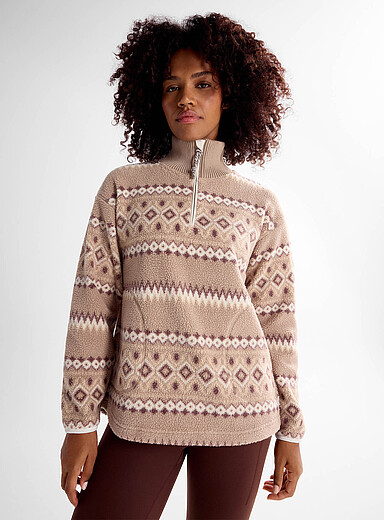 Kari Traa Taupe Ruthie jacquard high-pile half-zip sweater for women