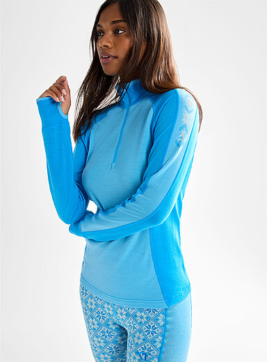 Kari Traa: Le haut col montant zipp&eacute; m&eacute;lange de laine Mila Bleu pour femme