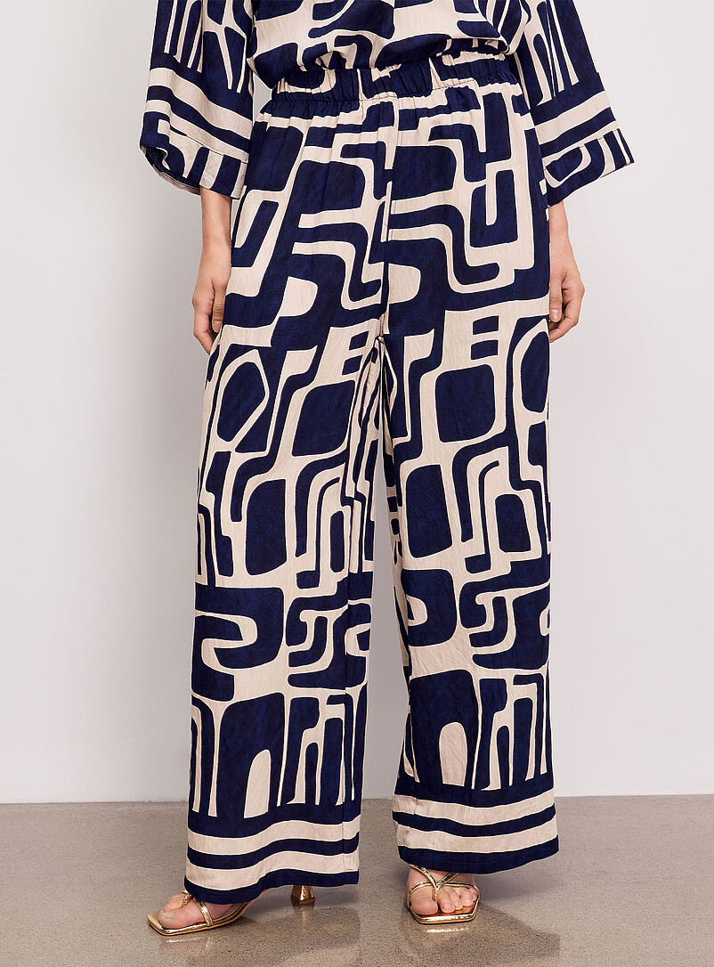 Ic&ocirc;ne Patterned Blue Geometric pattern wide-leg pant for women