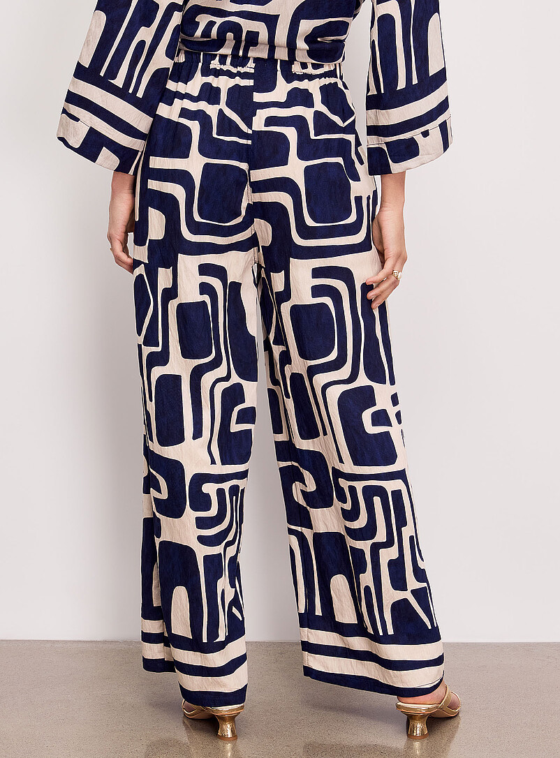 Ic&ocirc;ne Patterned Blue Geometric pattern wide-leg pant for women