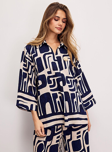 Geometric pattern Johnny collar loose blouse | Icône | | Simons