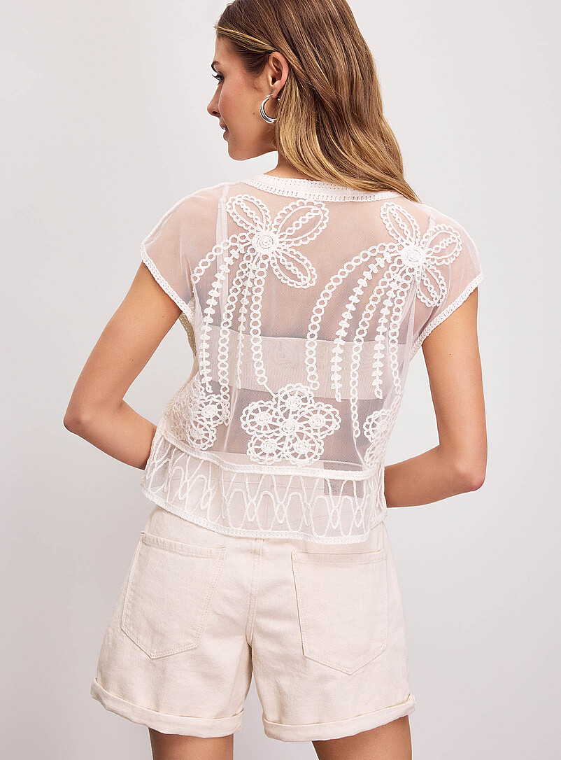 Sheer beaded and crocheted floral vest product image 3