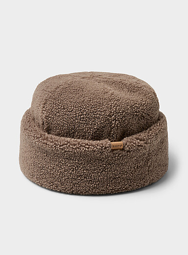 Faux-shearling pillbox hat