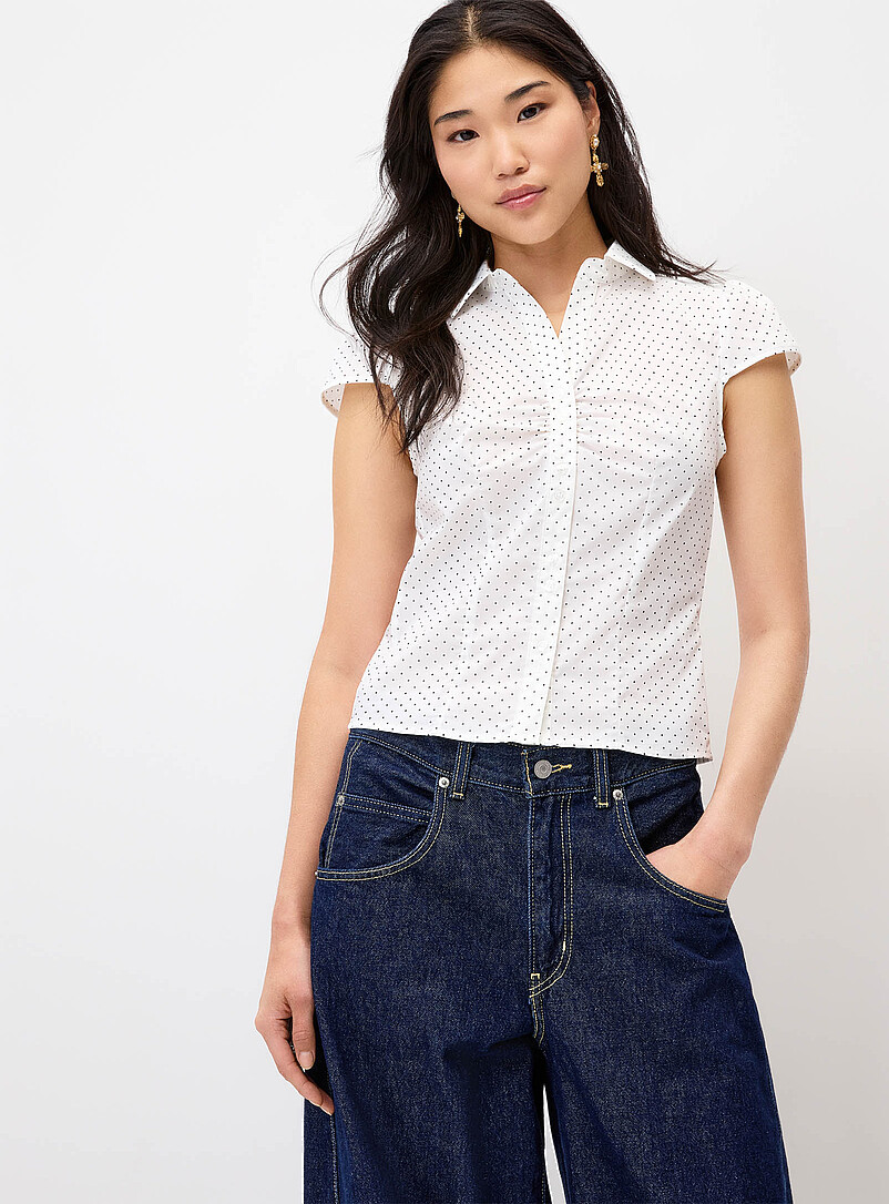 Twik Black Polka dot cap sleeve shirt for women