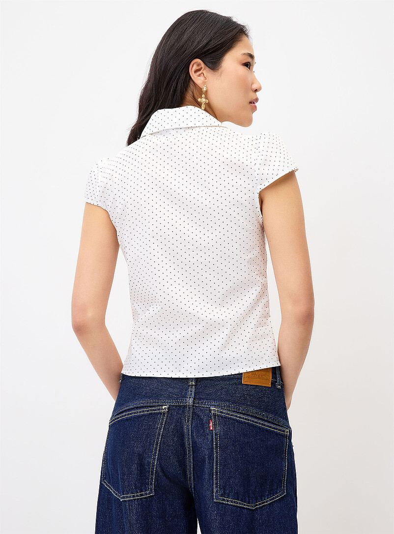 Twik Black Polka dot cap sleeve shirt for women