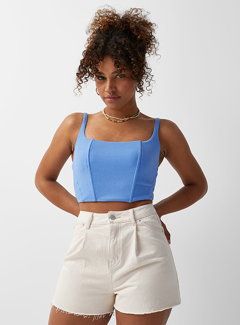 Twik Baby Blue Ribbed bustier cami for women