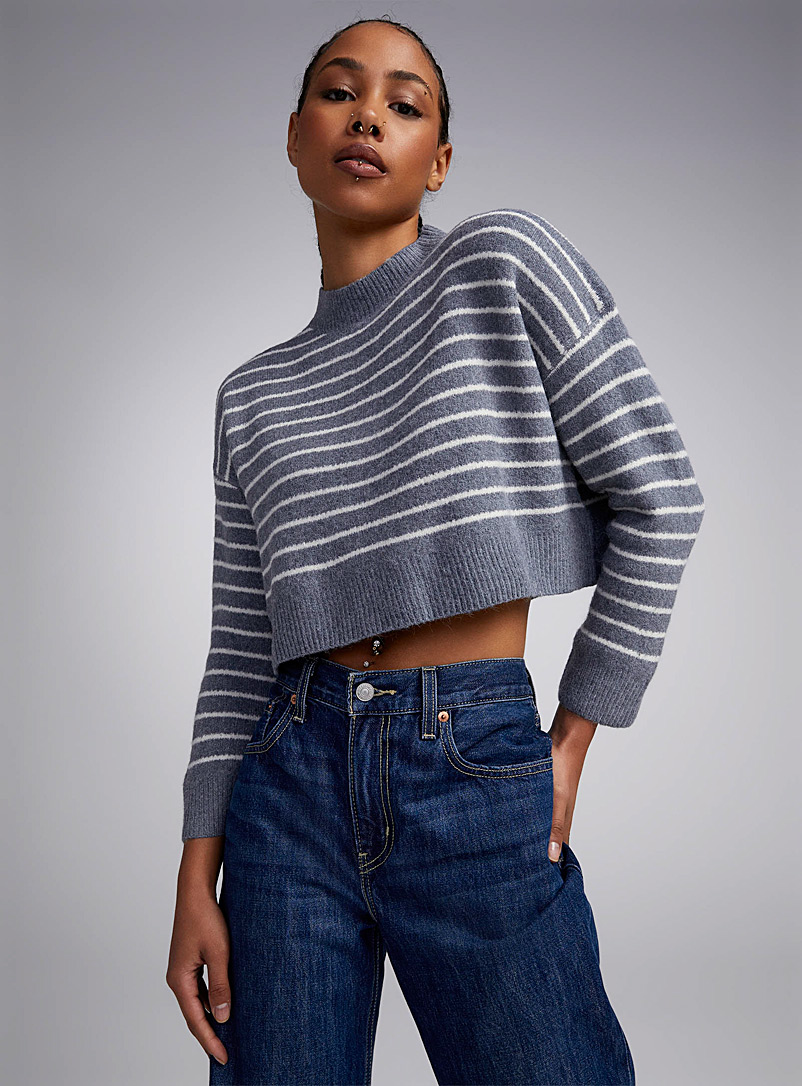 Twik Slate Blue Mini-pinstripes sweater for women