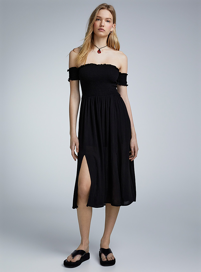 Twik Black Off-the-shoulder peasant dress for women