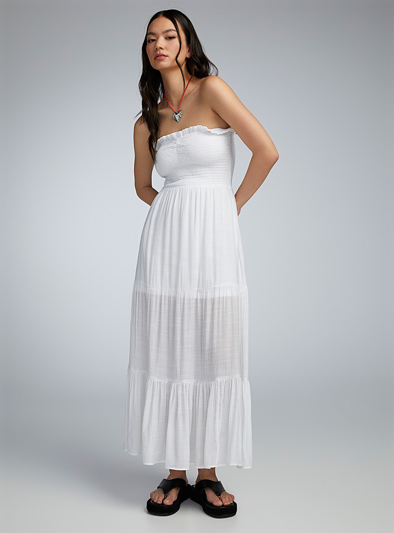Twik White Smocked peasant dress for women