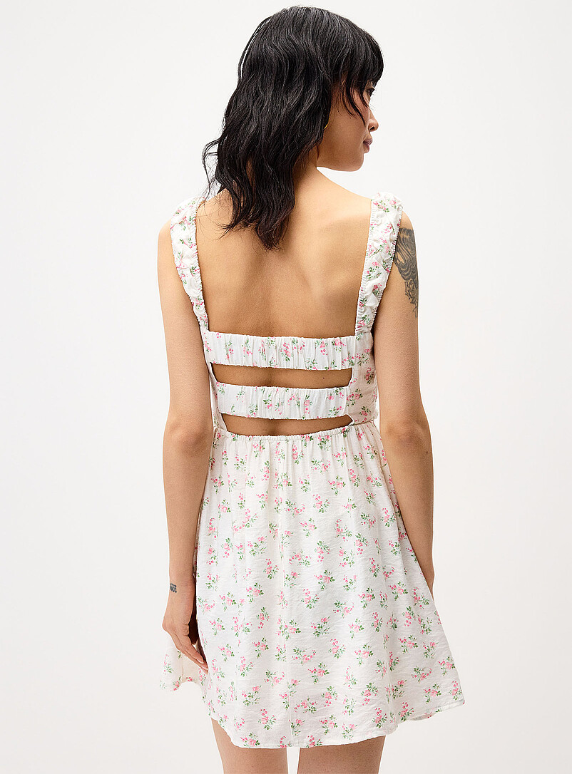 Twik Patterned Black Pink flowers smocked  dress for women