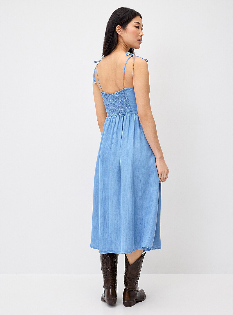 Twik Baby Blue Corset faux-denim maxi dress for women