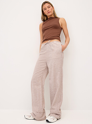 Twik: Le pantalon large ray&eacute; Brun &agrave; motifs pour femme