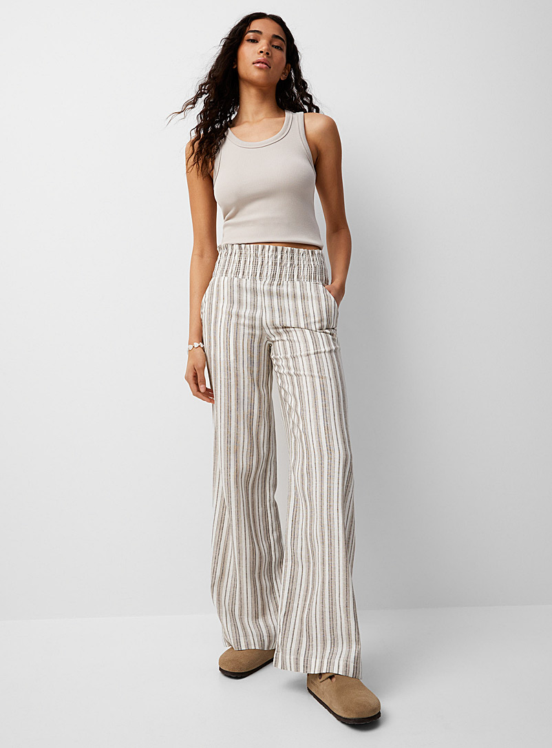 Twik Sand Striped linen pant for women