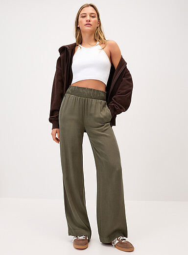 Twik Khaki/Sage/Olive Smocked waist wide-leg pant for women