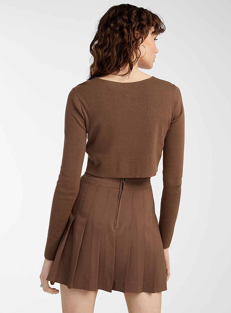 Twik Medium Brown Pleated tennis miniskirt for women