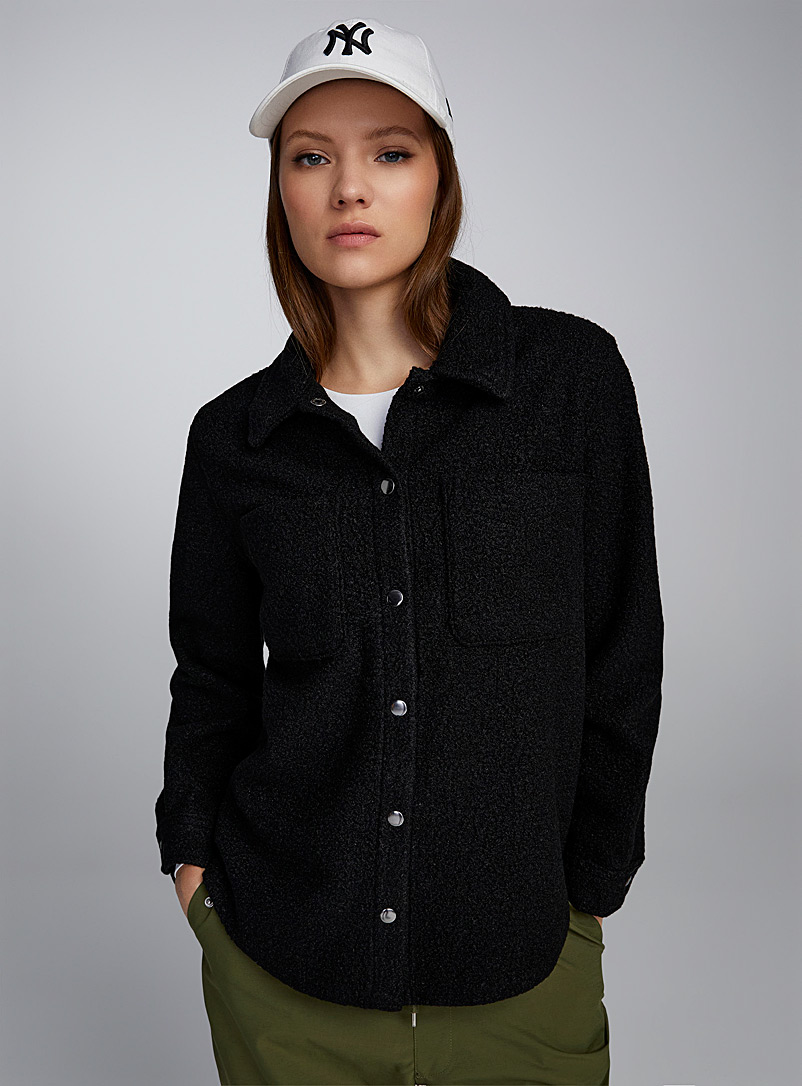 Twik: La veste façon laine bouillie Noir pour femme