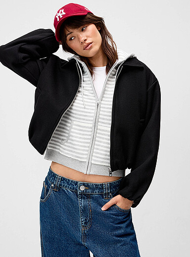Twik Black Felted balloon jacket for women