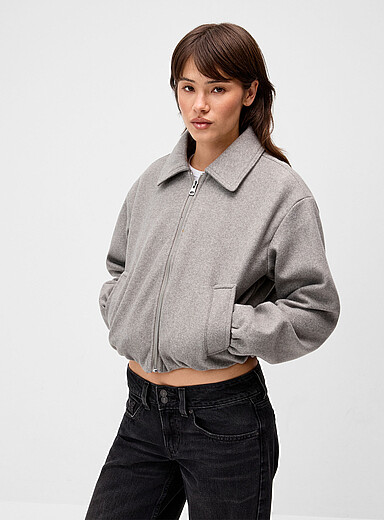 Twik Taupe Felted balloon jacket for women