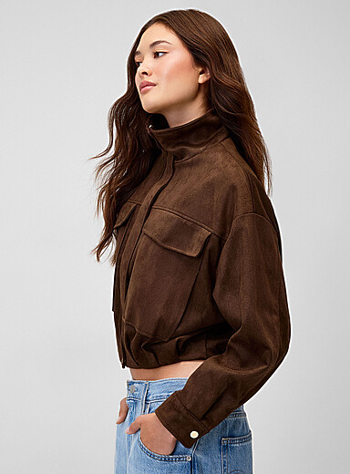 Twik: Le blouson faux su&egrave;de bouffant Chocolat - Espresso pour femme