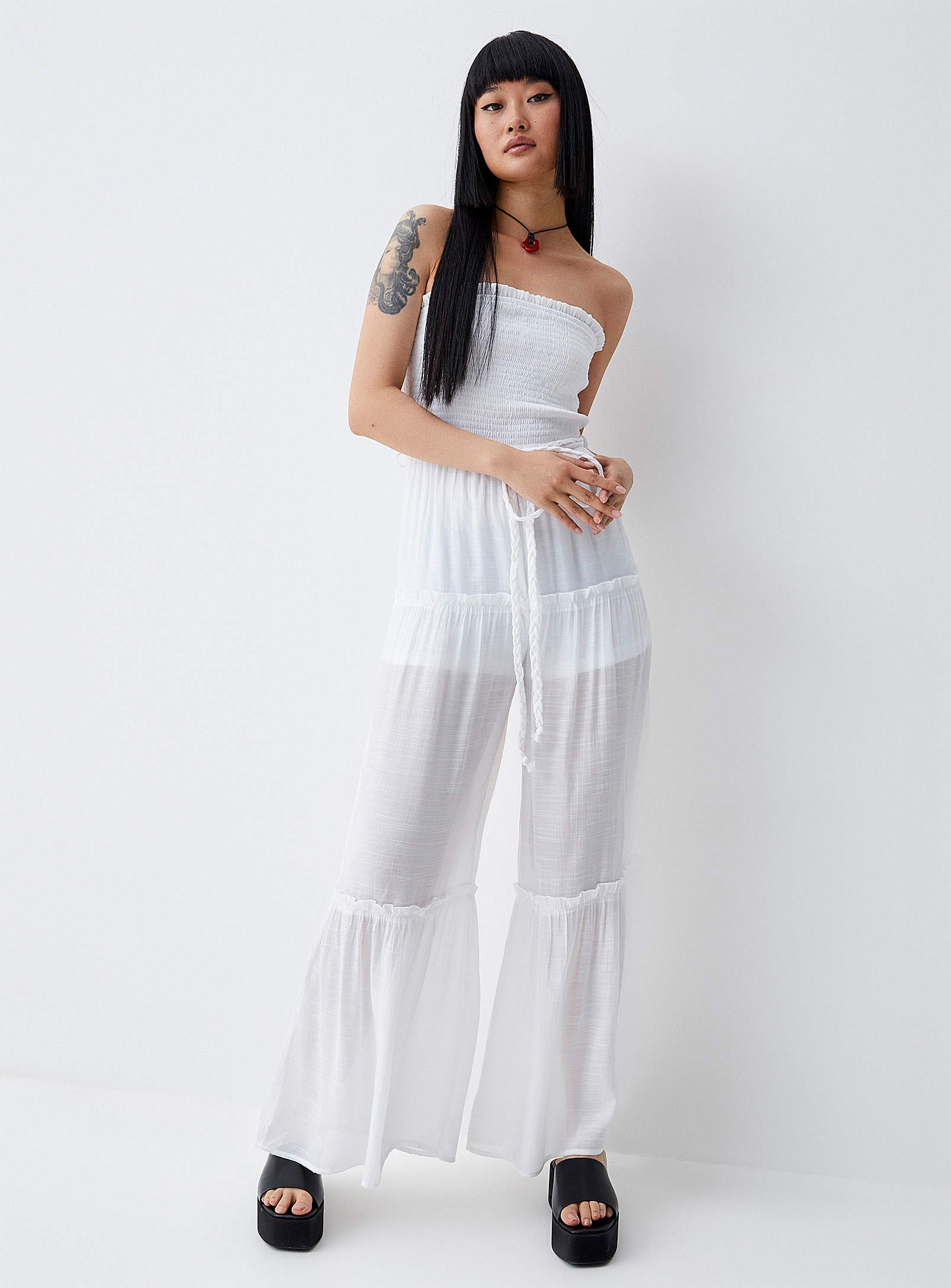 Twik Peasant Off-the-shoulder Jumpsuit In White