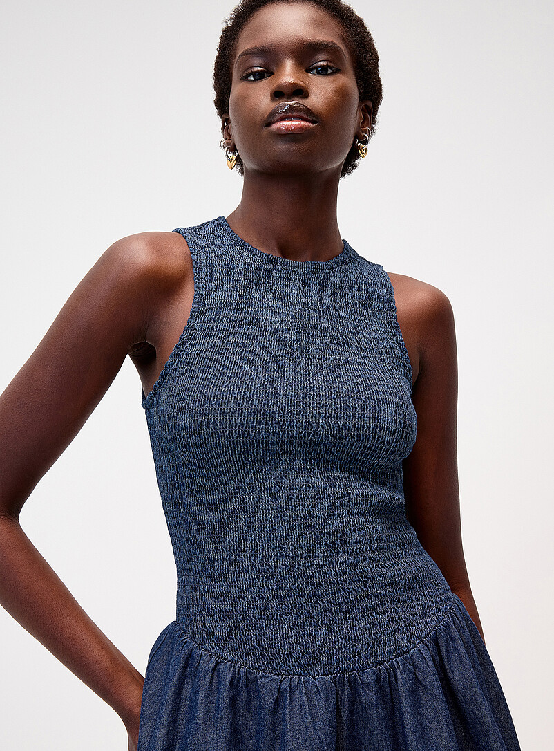 Smocked bust denim minidress product image 2