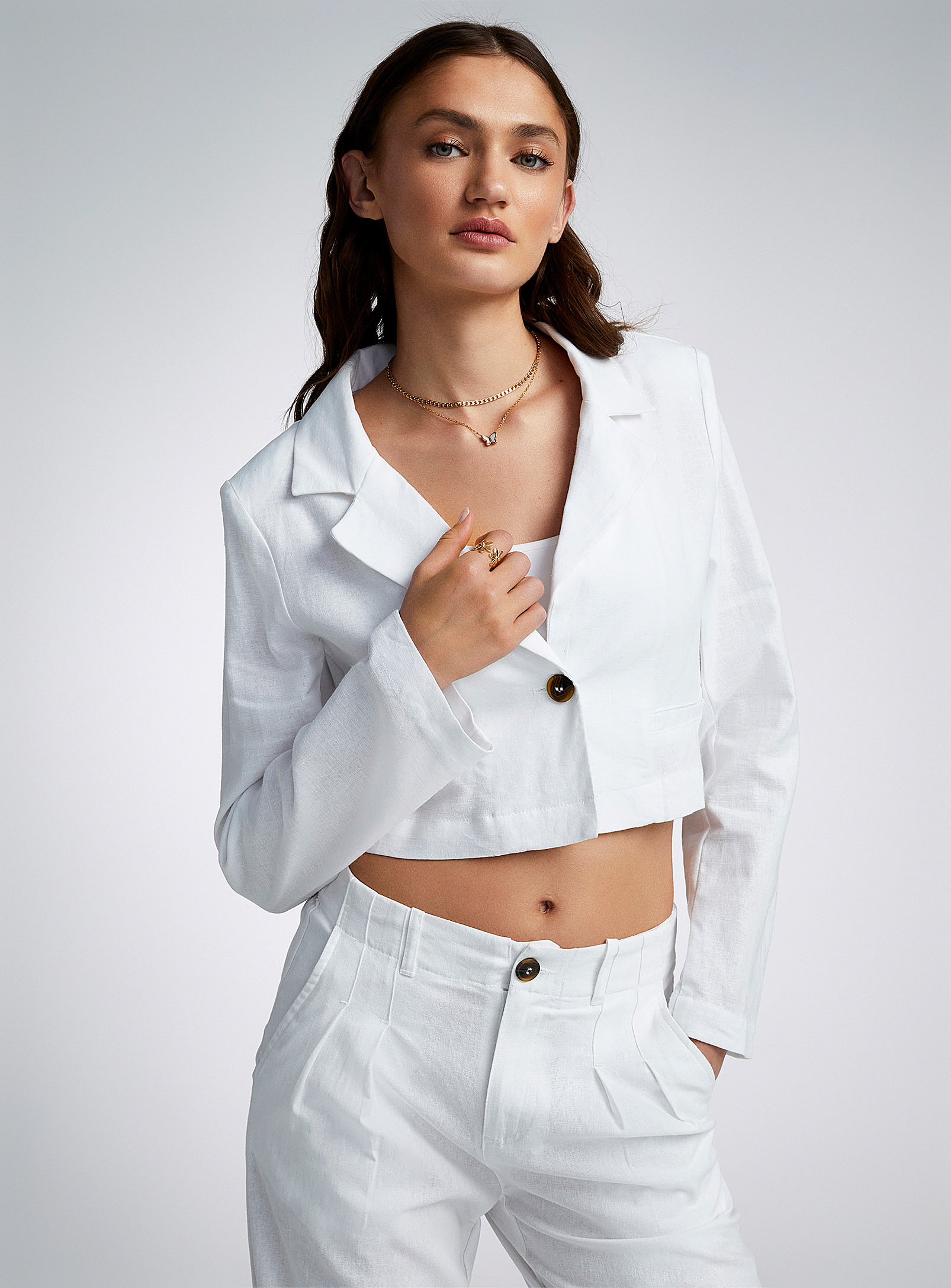 Twik Cropped Linen Blazer In White