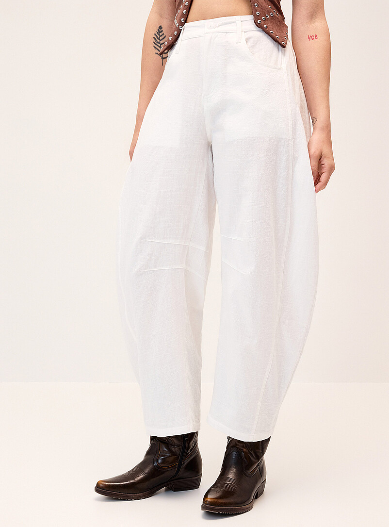 Twik Light beige Pure cotton barrel-leg pant for women