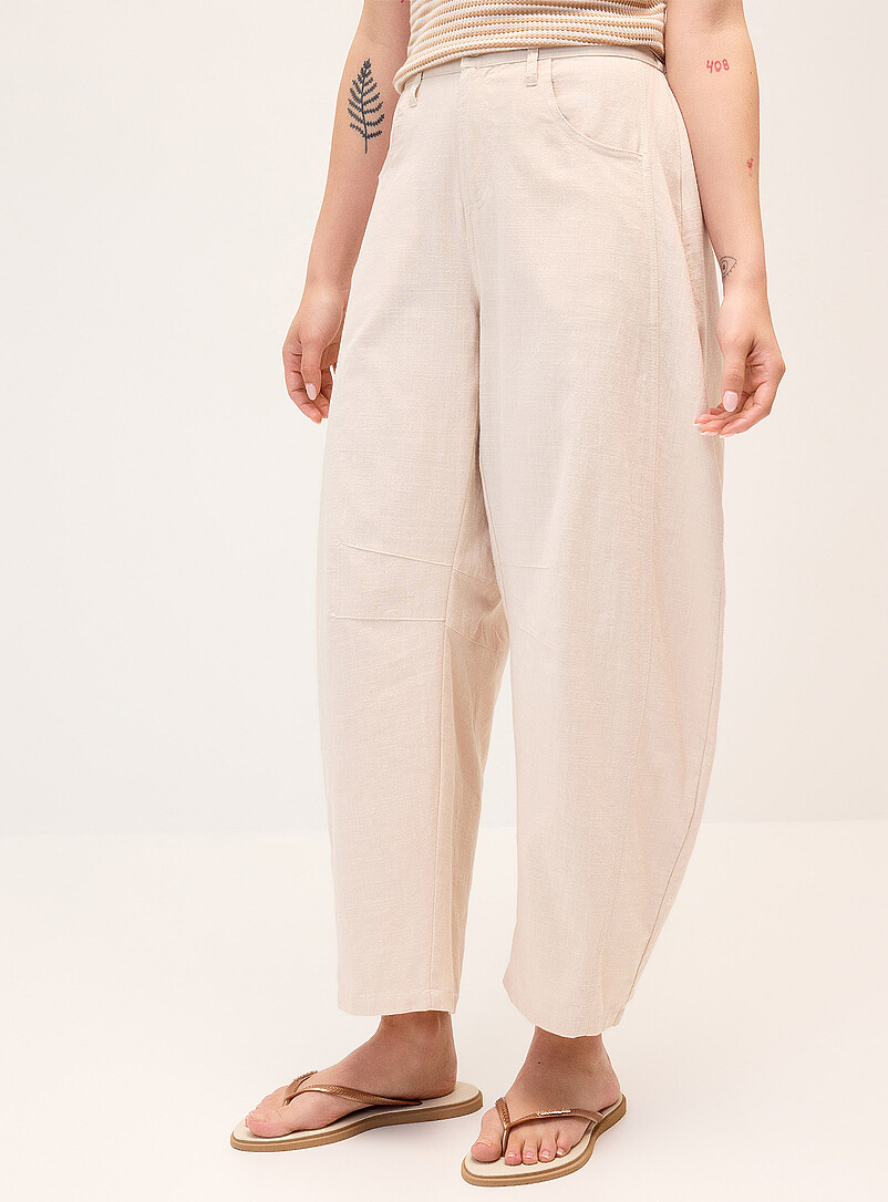 Twik Light beige Pure cotton barrel-leg pant for women