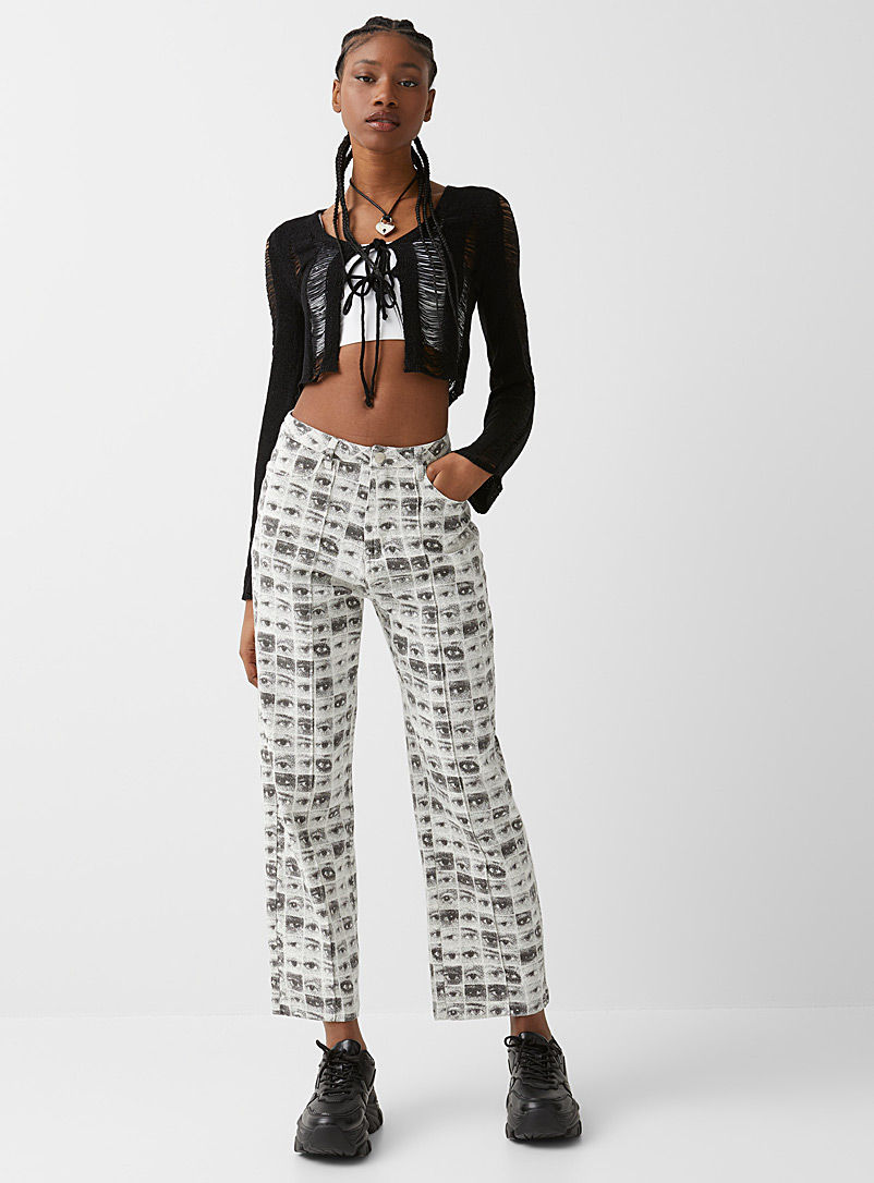 Twik Patterned Grey Funky-print high-rise straight jean for women