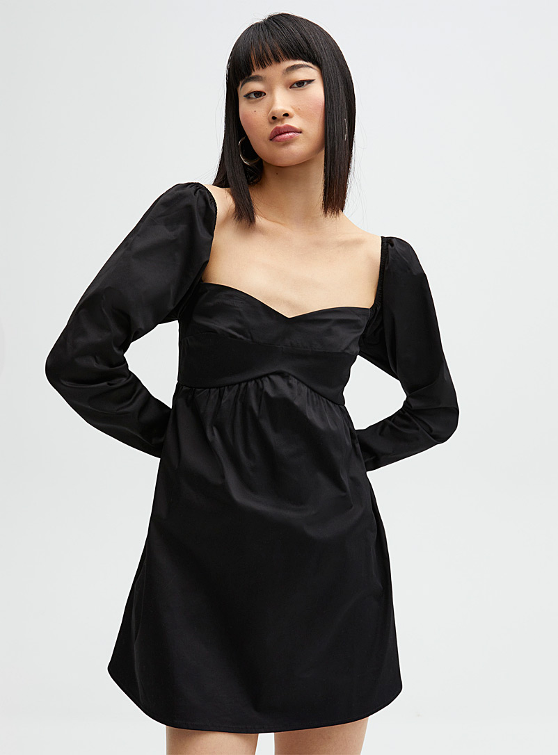 Twik: La robe babydoll popeline Noir pour femme