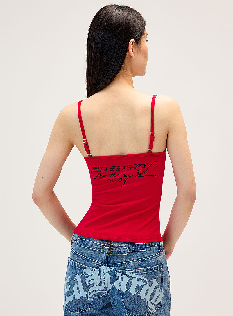 Ed Hardy Red Winged heart cropped cami for women