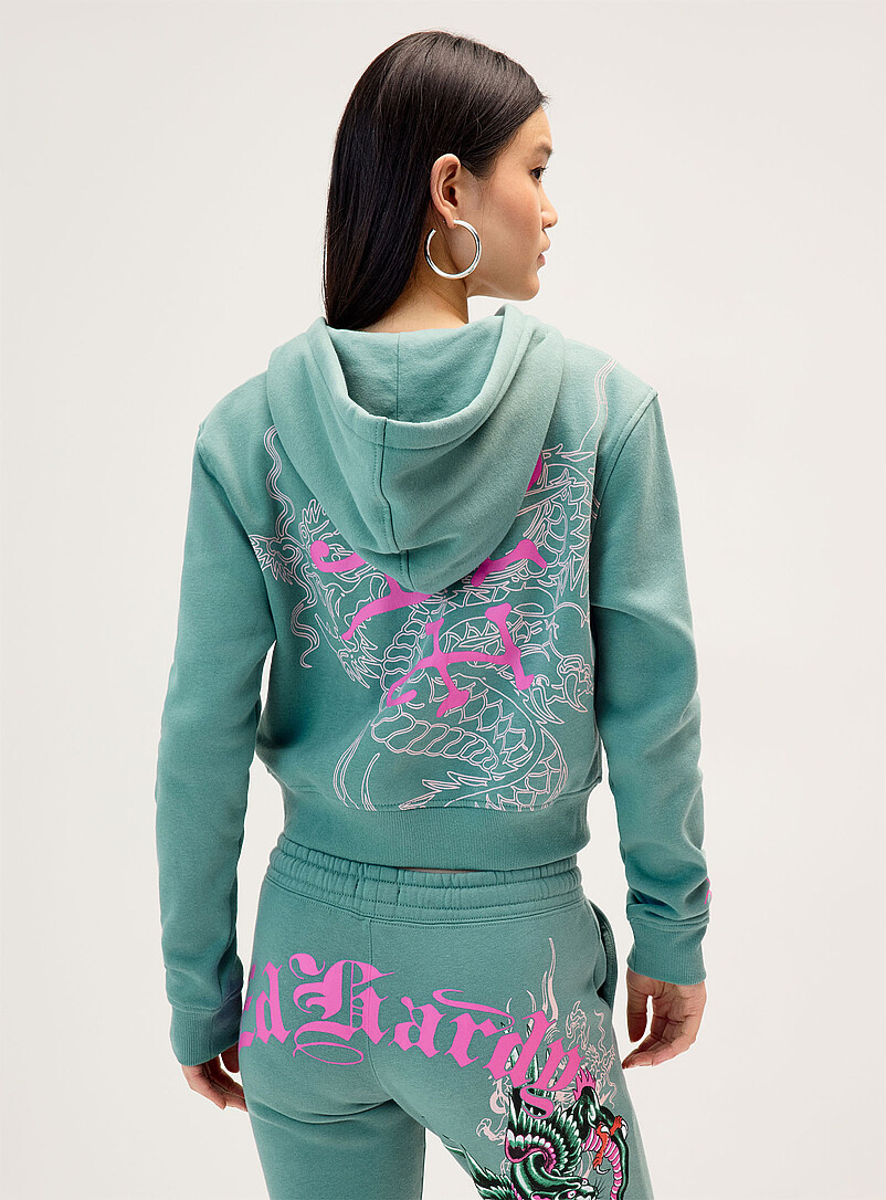 Ed Hardy: Le sweat zipp&eacute; &agrave; capuche chim&egrave;re Vert fonc&eacute; - Mousse pour femme