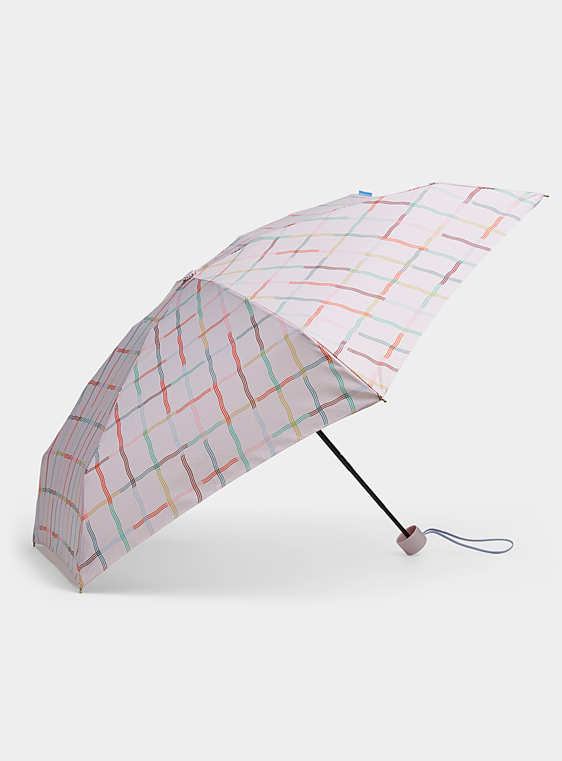 CLIMA bisetti: Le parapluie compact carreaux colorés sinueux Ivoire blanc os pour femme