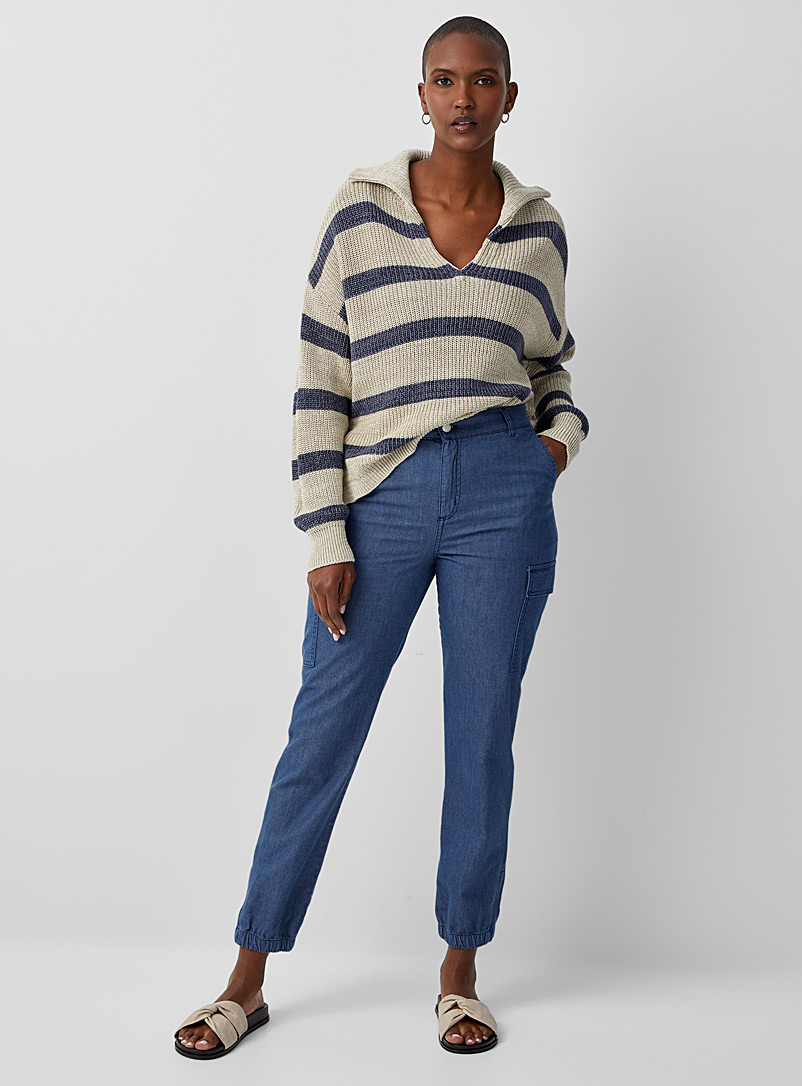 Contemporaine: Le jean jogger léger poches rabat Bleu moyen-ardoise pour femme