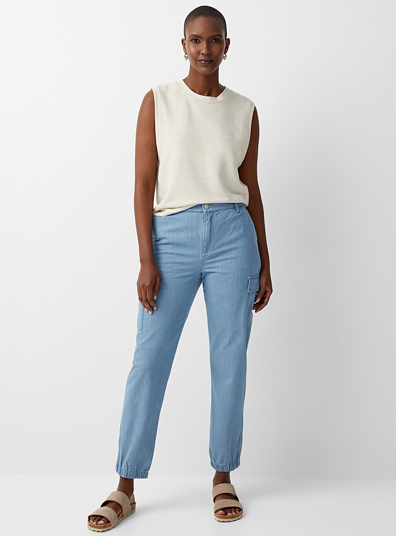 Contemporaine: Le jean jogger léger poches rabat Bleu pâle-bleu poudre pour femme