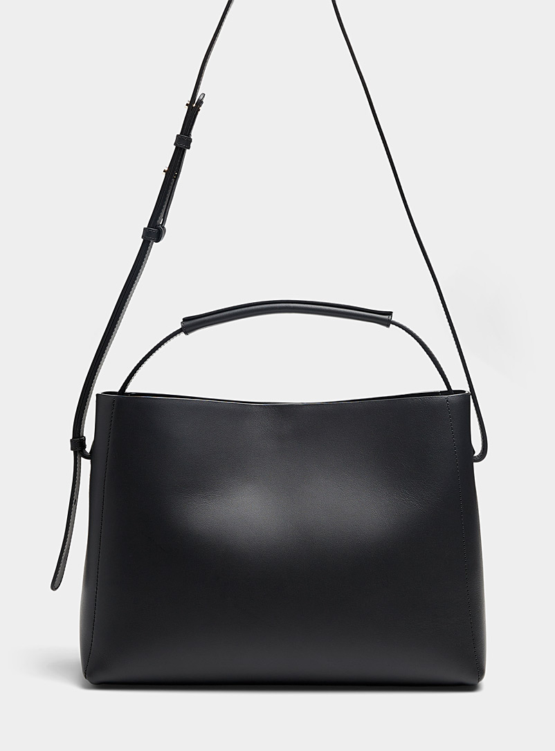 Flattered Black Hedda topstitched leather bag for women