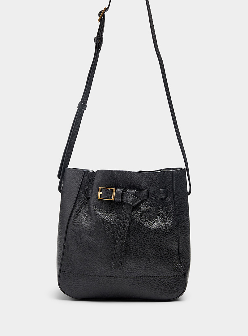 Flattered Black Bo small belted leather bucket bag for women