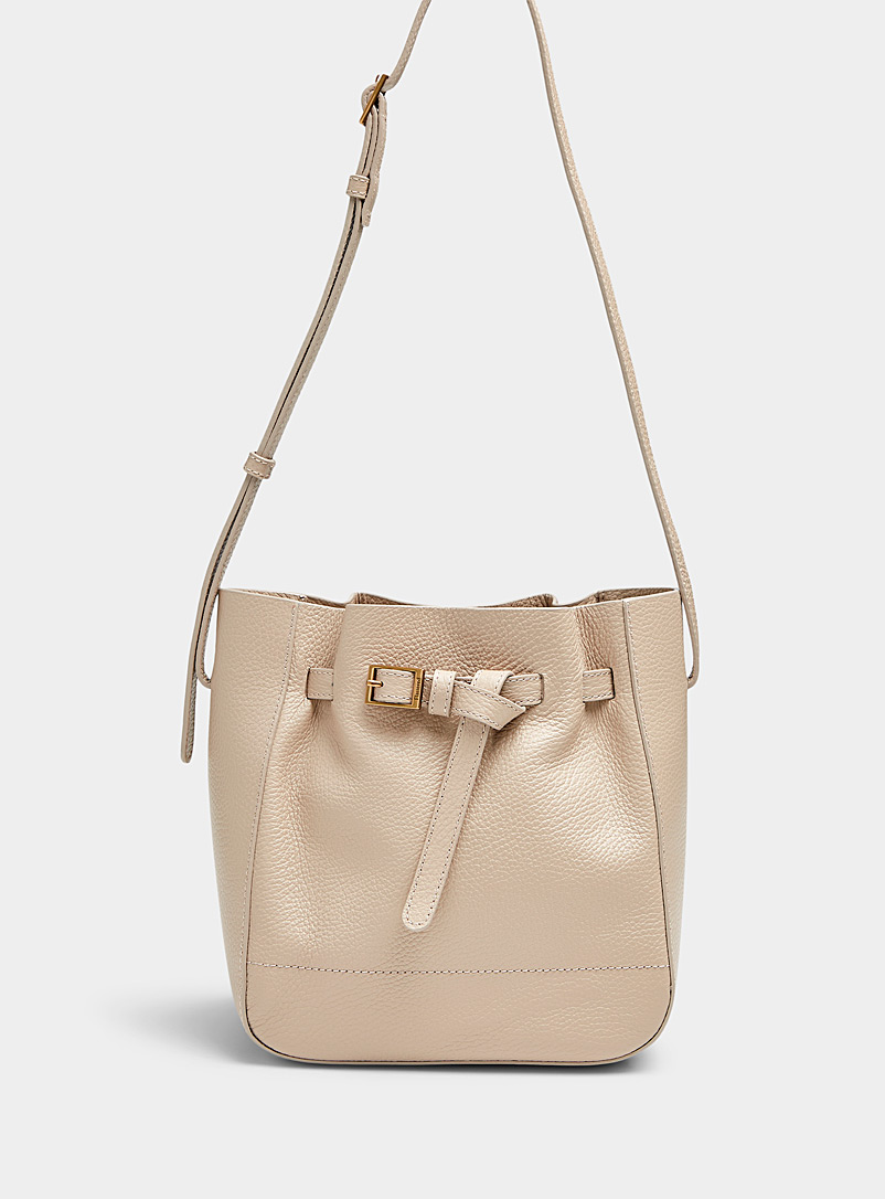 Flattered Beige/Greige Bo small belted leather bucket bag for women