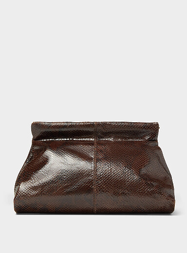 Clay snake-effect leather clutch