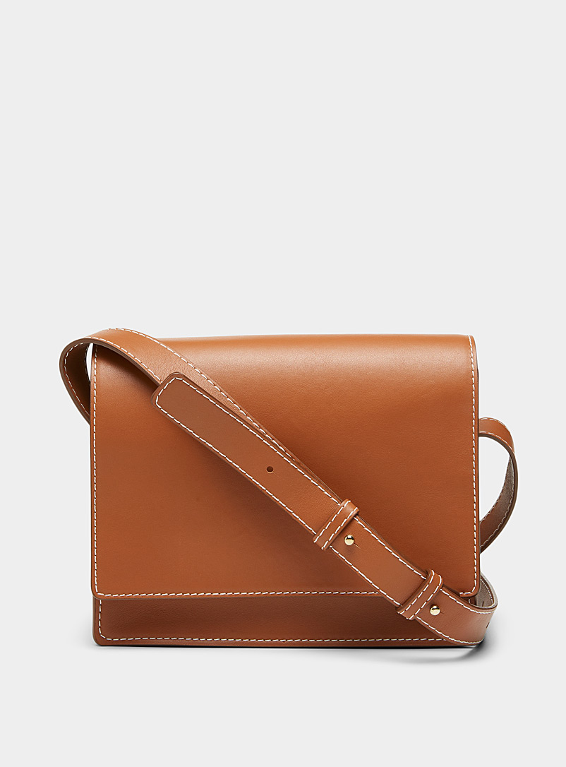 Flattered Brown Bianca leather flap bag for women