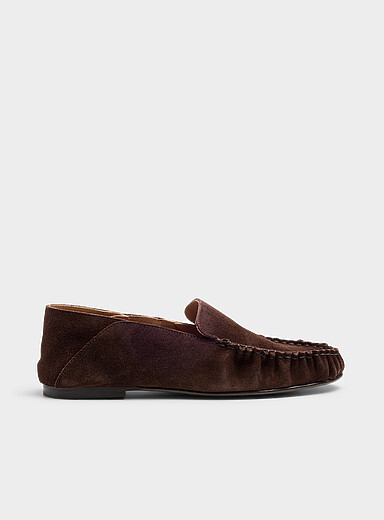 Flattered Chocolate/Espresso Bon Bon supple suede mocassin loafers for women