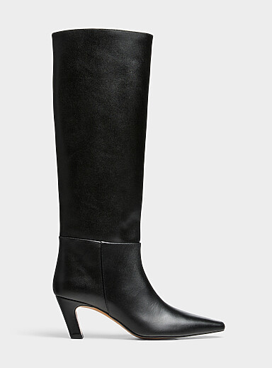 Flattered: La botte cuir talon inclin&eacute; Xia Femme Noir pour femme
