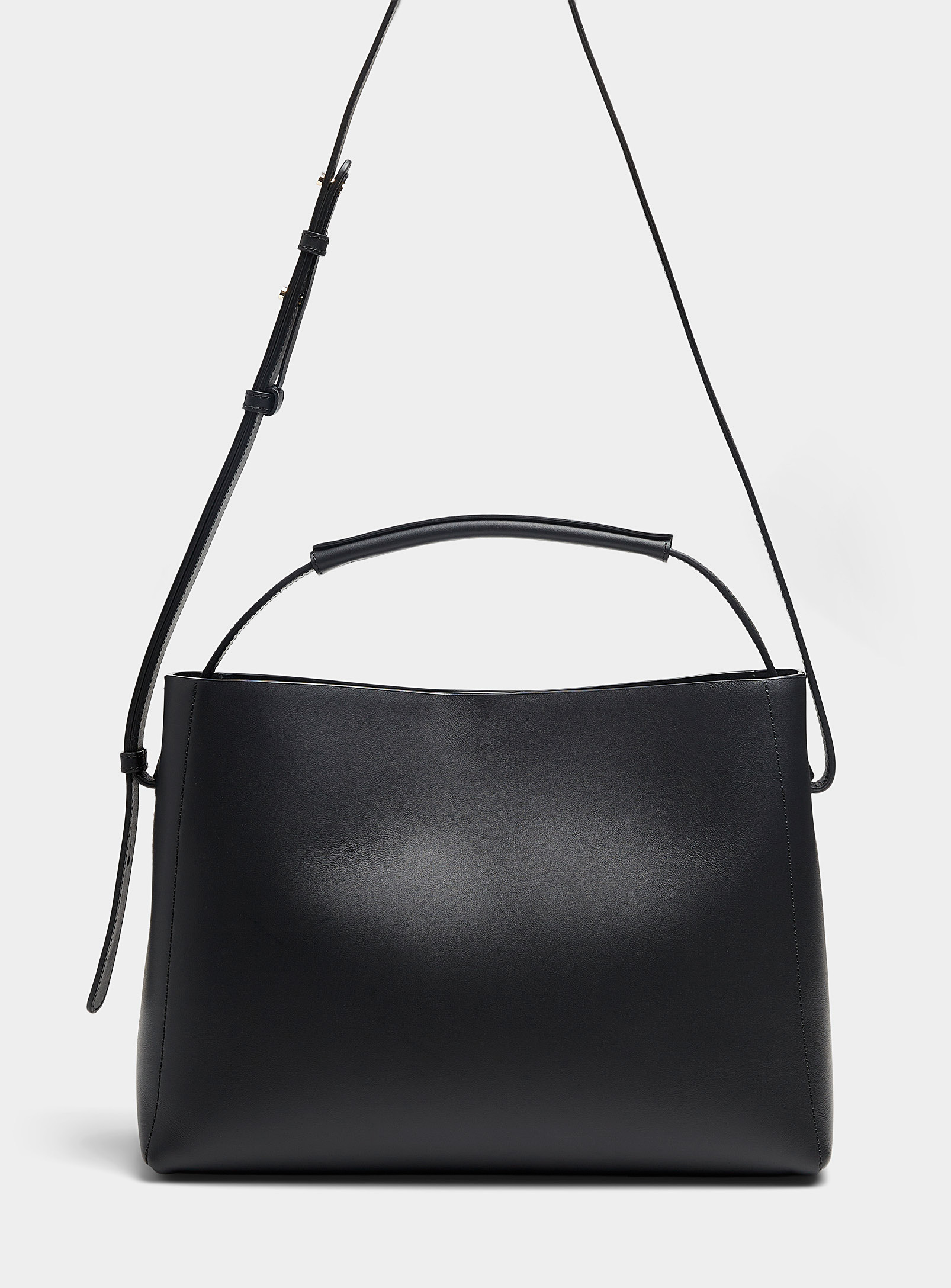 Flattered Hedda Topstitched Leather Bag In Black